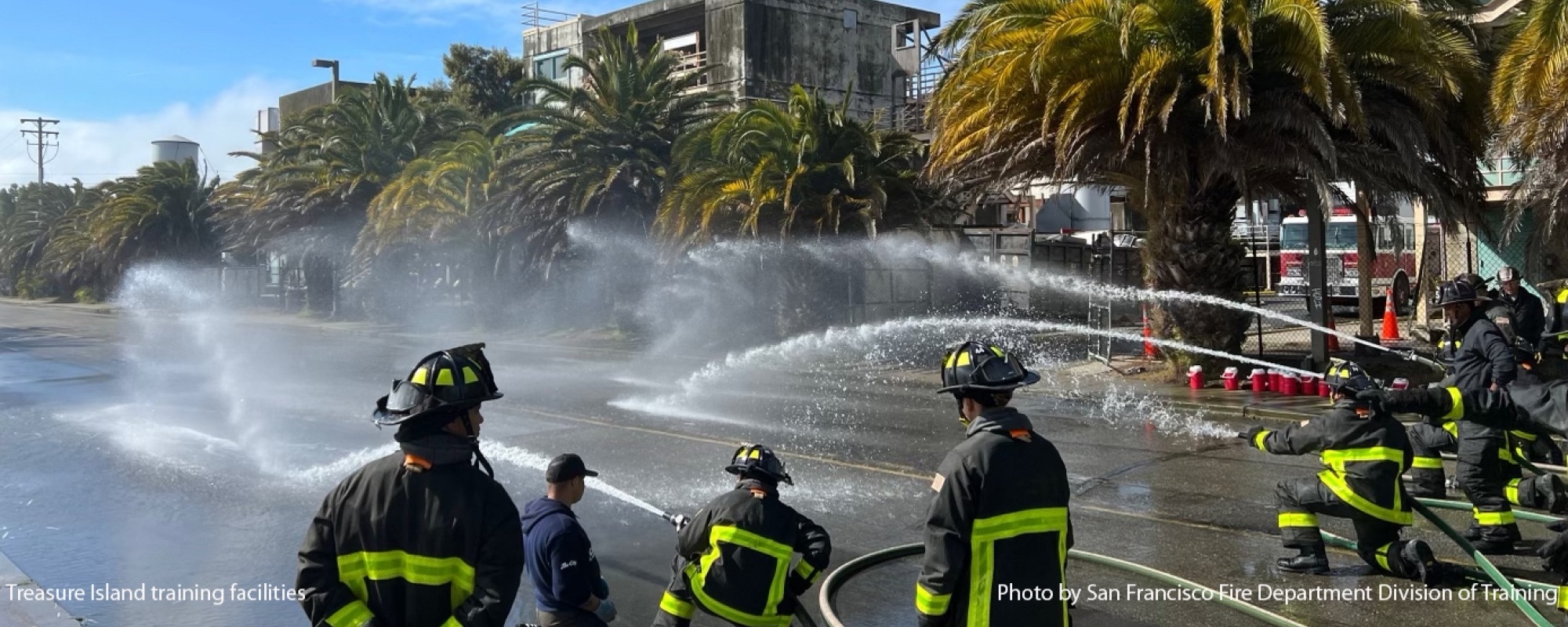 Firefighters train at the training facility on Treasure Island.