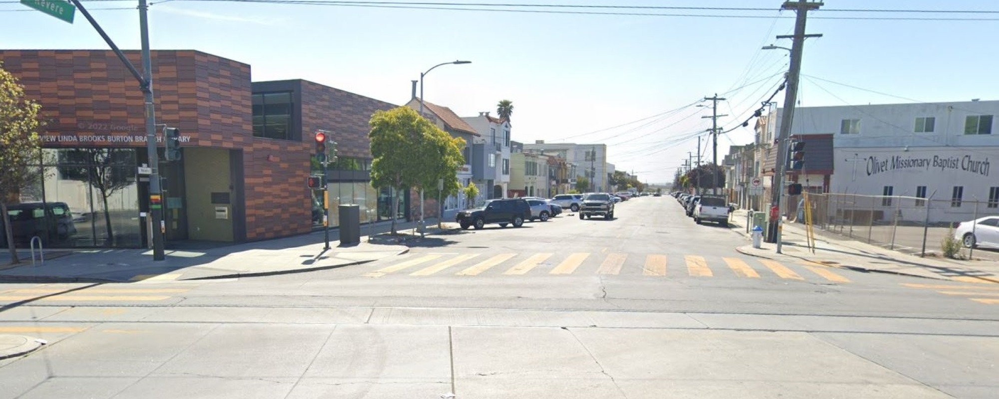 Street level view of 3rd street and Revere street intersection.