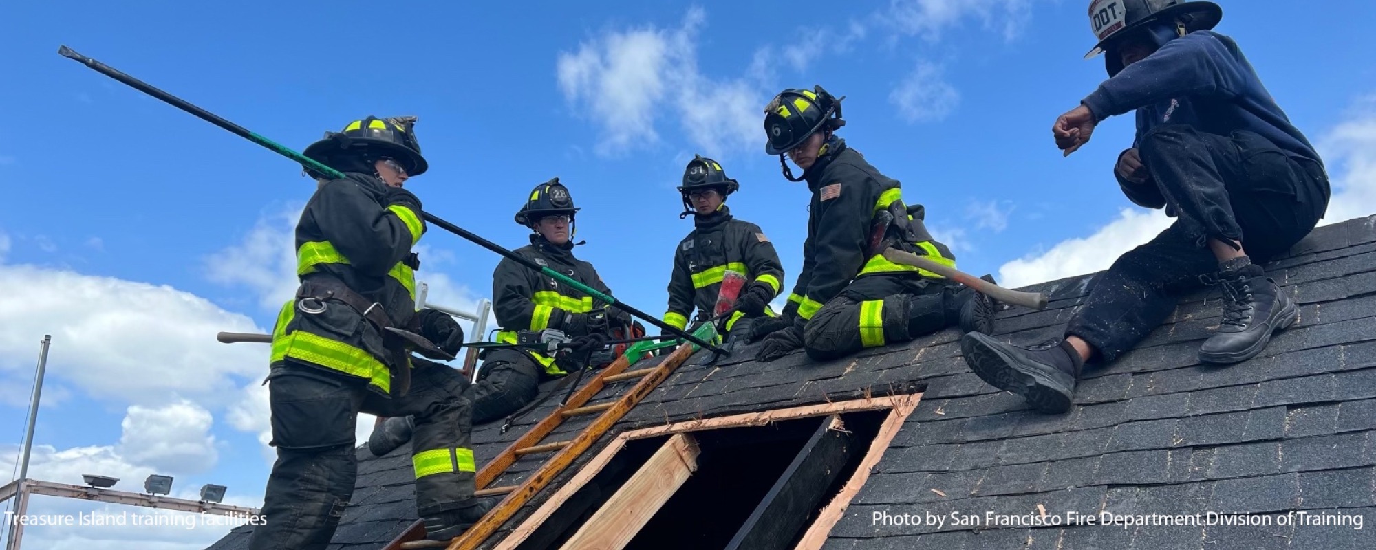 Firefighters train at the training facility on Treasure Island.